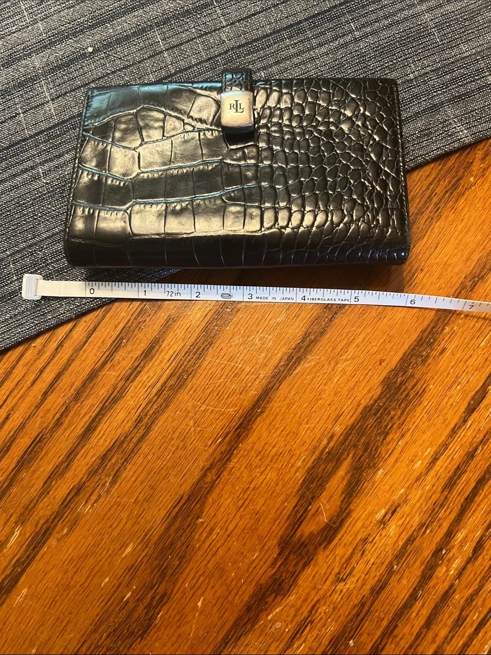 Ralph Lauren Black Croc-Embossed Leather Key & Card Holder